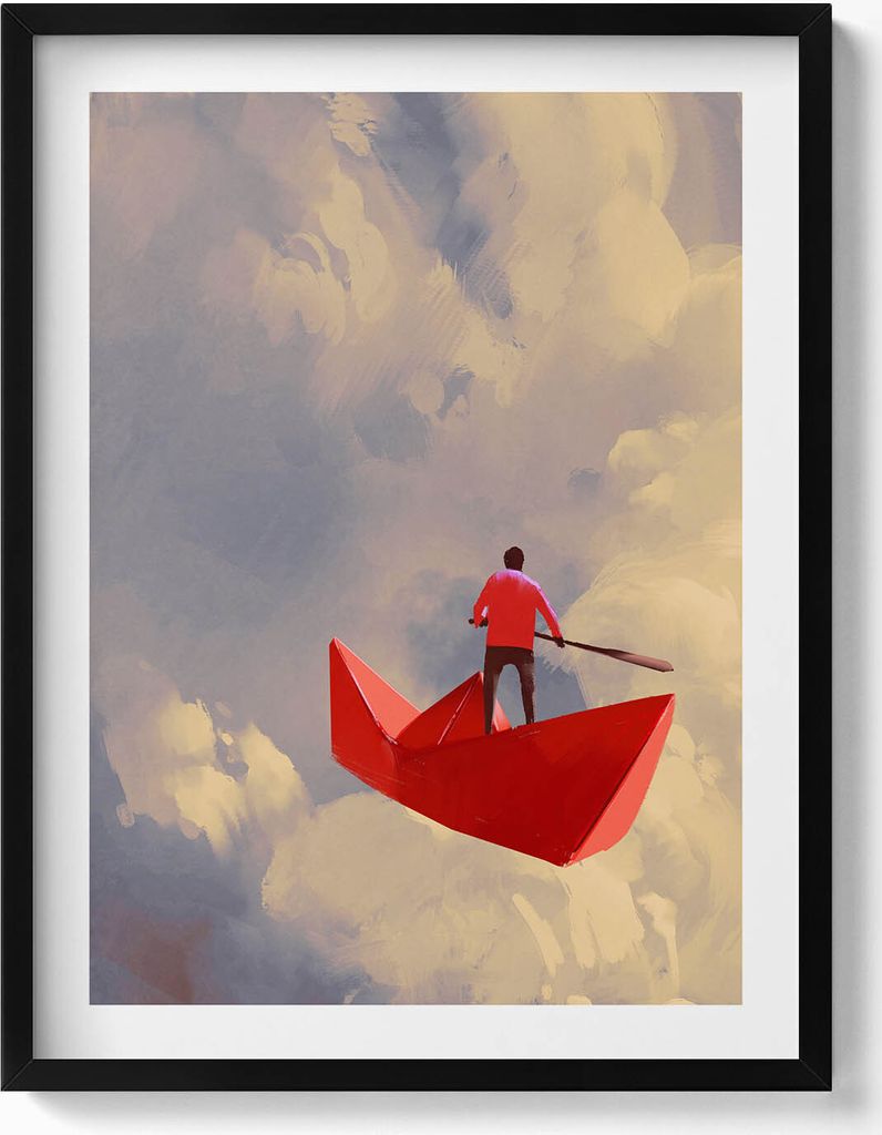 Papierboote– Wandbild mit Rahmen – Gerahmtes Bild – Wanddekoration – 60x80 cm – Schwarz Rahmen