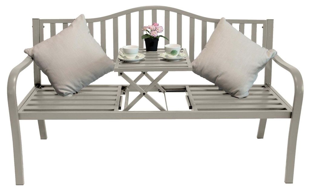Gartenbank Bank aus Metall taupe mit integriertem Tisch 150cm 2466-01