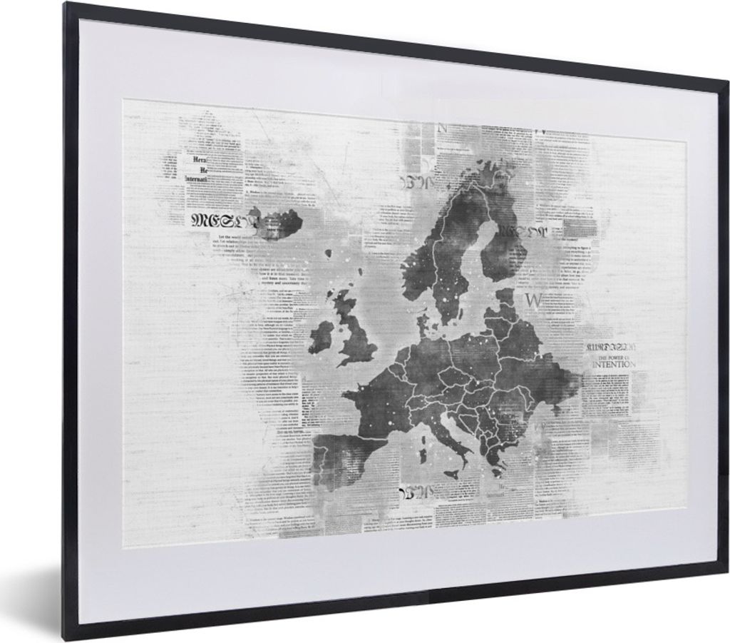 MuchoWow® Gerahmtes Poster Europakarte auf Zeitungspapier - Produktbild 
