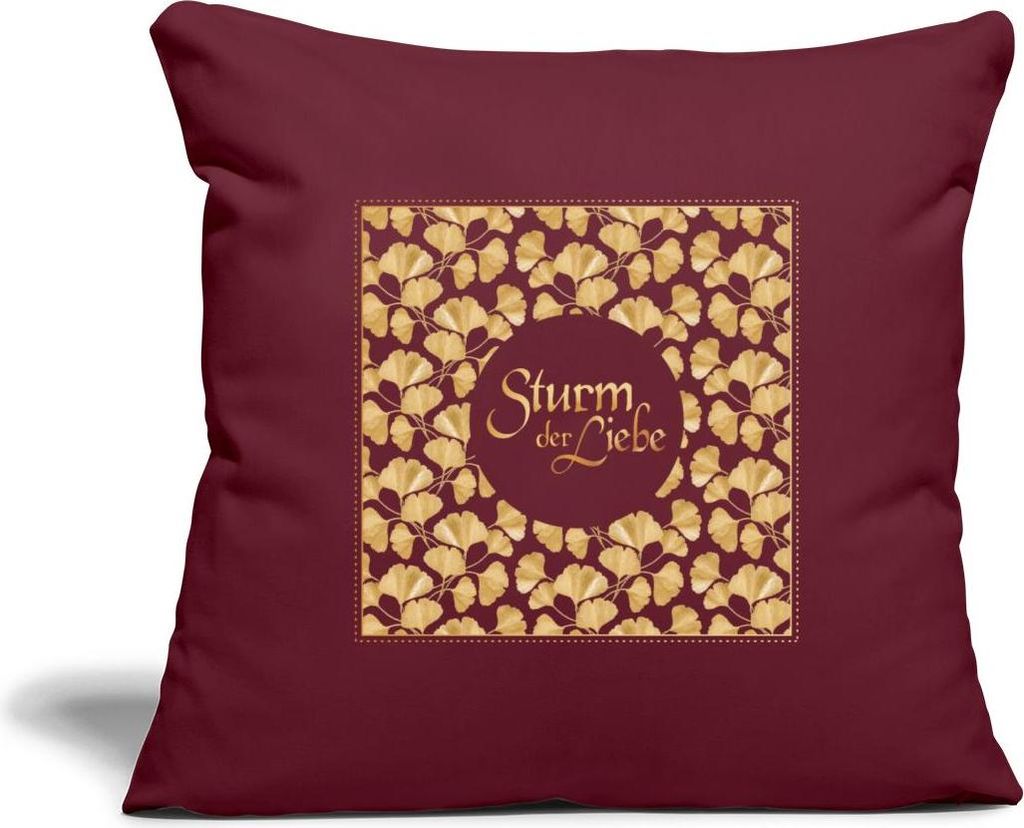 Spreadshirt Sturm Der Liebe Logo Goldene Blätter Ginkgo Kissenbezug 45x45 cm, One size, Burgunderrot