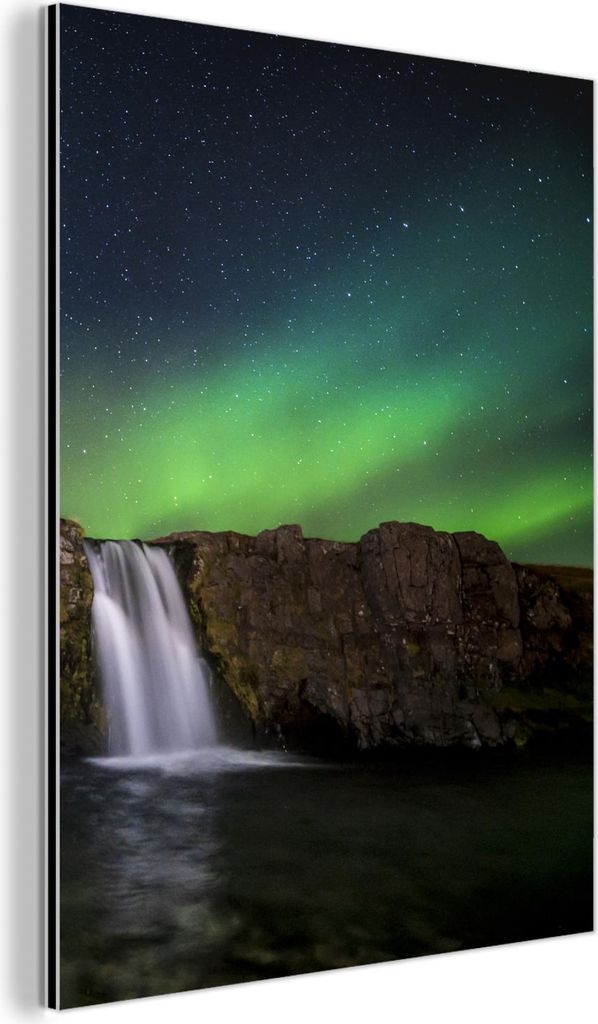MuchoWow Wanddekoration Metall Metallbild Wandkunst 90x120 cm Nordlicht - Wasserfall - Island - Natur MuchoWow Aluminium Gemälde - Industrial