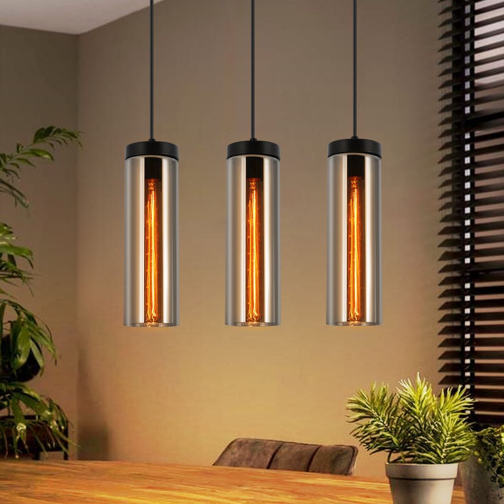 ZMH Glas Hängeleuchte Esstisch Pendelleuchte Retro 3 Flammige Hängelampe E27 Pendelleuchte Esstischlampe Mattschwarz für Küchen Schlafzimmer Wo...