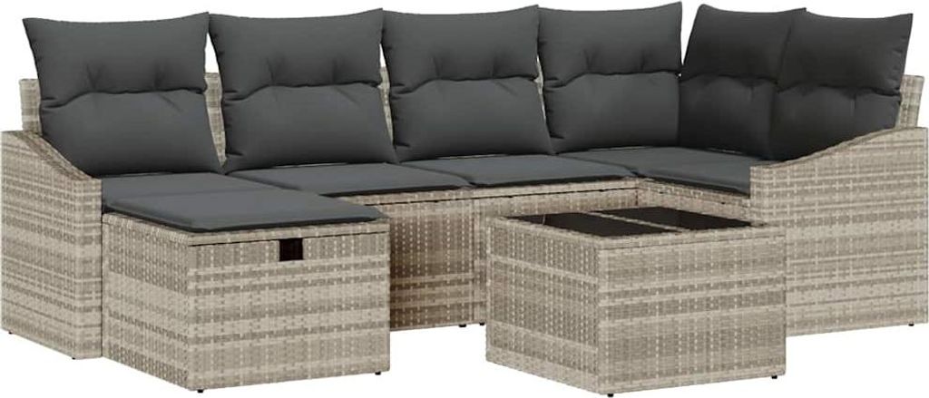 Sofa Set mit Kissen 7 pcs Hellgrau und Grau Poly-Rattan