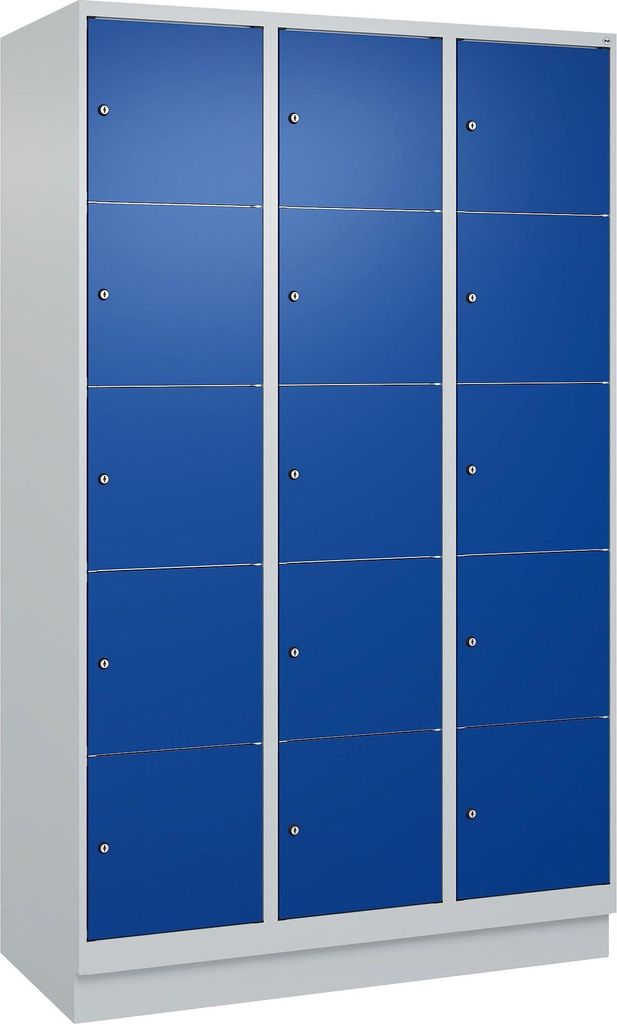 C+P Fächerschrank "Classic Plus", 5 Fächer übereinander, Abteilbreite 40 cm, mit Sockel, Enzianblau (RAL 5010), 195x120x50 cm/ 15 Fächer