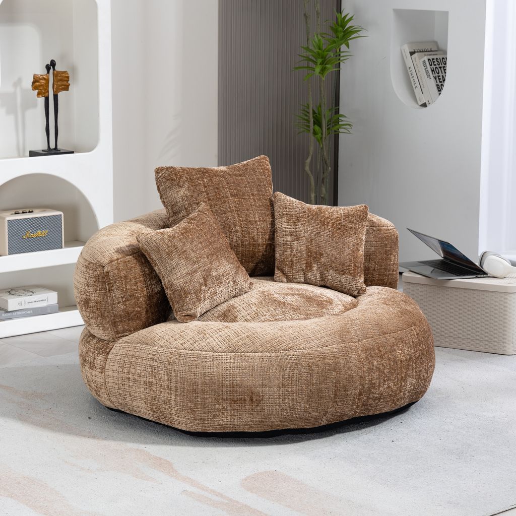 okwish Schlafsofa mit 3 Kissen,Ecksofa Lazy Sofa Indoor & Outdoor Sitzsack Relaxsessel für Schlafzimmer, Büro,Posterstuhl aus Chenille-Stoff,Kaffee