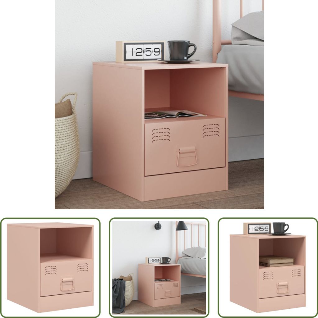 The Living Store Nachttisch Rosa 34,5x39x44 cm Stahl