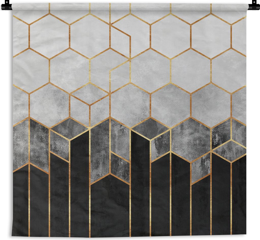 MuchoWow Wandteppich Wandbehang Gold - Sechseck - Chic - Muster - Luxus 60x60 cm Tapisserie Dekoration Wandtuch - Dekorationen - Wand Decke