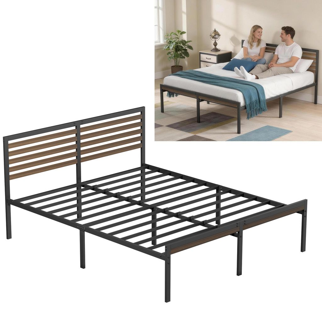 XINZI Metallbett Bettgestell Doppelbett, Hochtragfähig, Einfache Montage, Schlafzimmerbett mit Stauraum, Schwarz 140x200cm