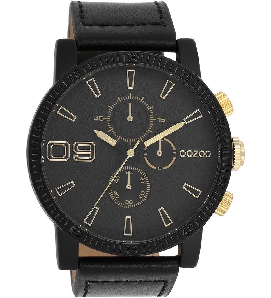 Oozoo Armbanduhr schwarz Leder Timepieces Herren Analog-Quarzuhr UOC11212