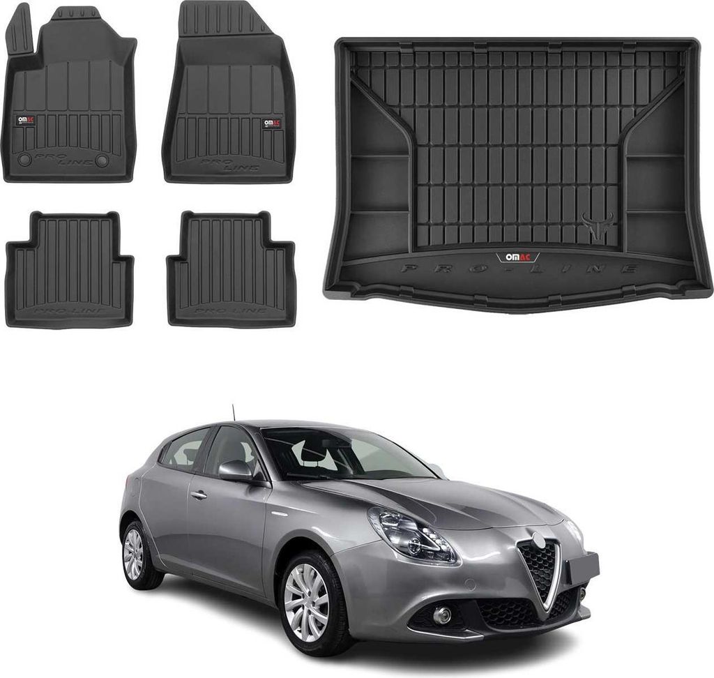 OMAC Fußmatten & Kofferraumwanne Set für Alfa Romeo Giulietta 2010-2020 Gummi 5x