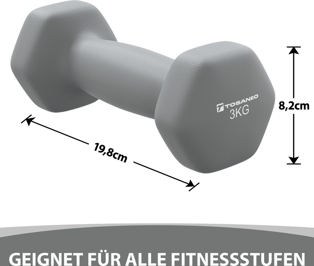 TOSANEO 2er Set Hanteln 2x 3,0kg Grau Neopren Kurzhanteln Produktbild 5