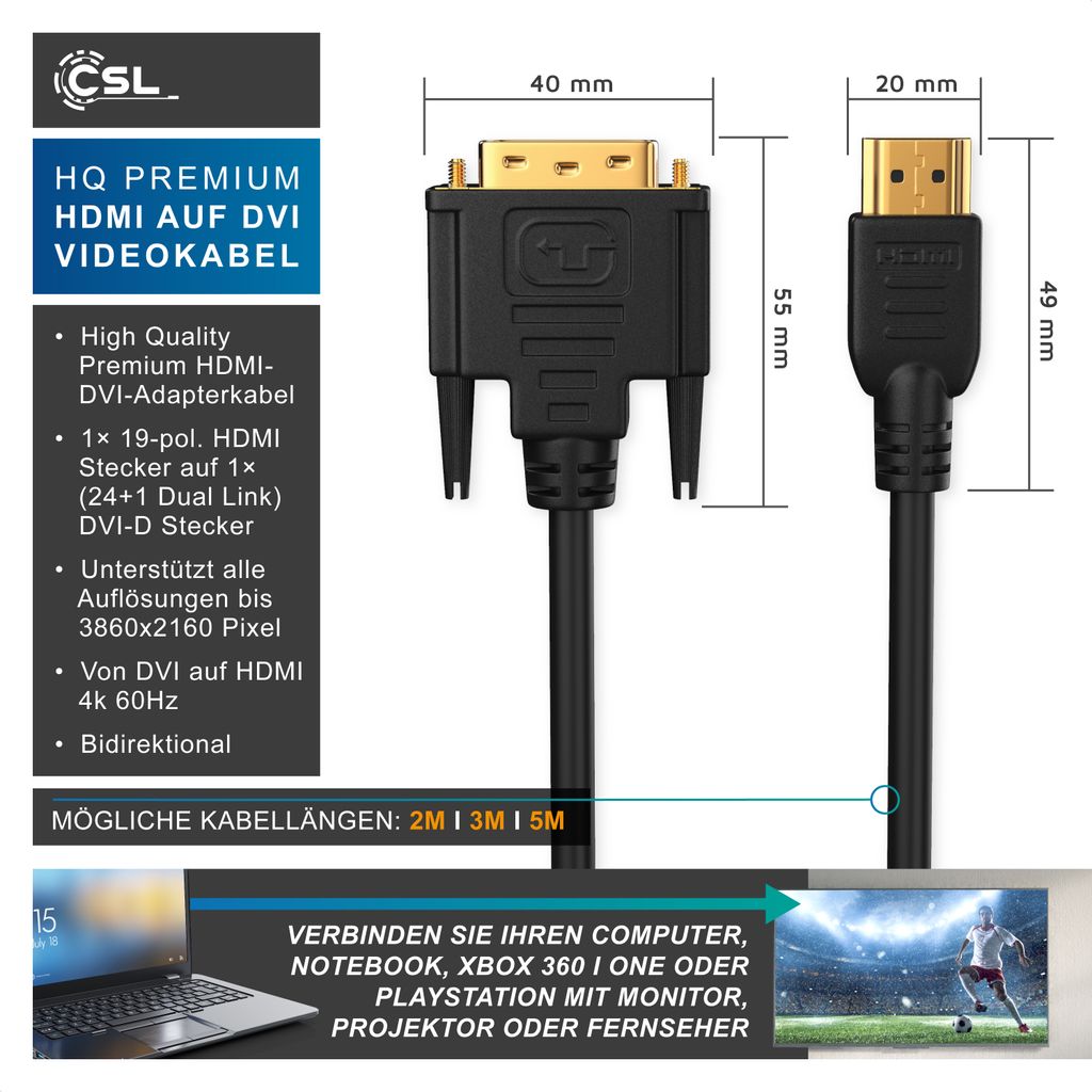 CSL DVI-D (DL) zu HDMI Typ A Video-Kabel