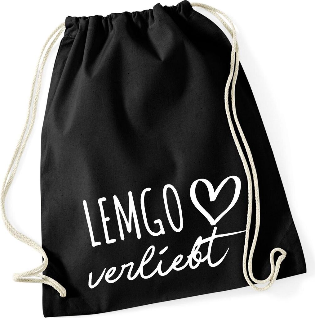 Huuraa Turnbeutel Lemgo verliebt 12 Liter Black Baumwolle Rucksack Geschenkidee