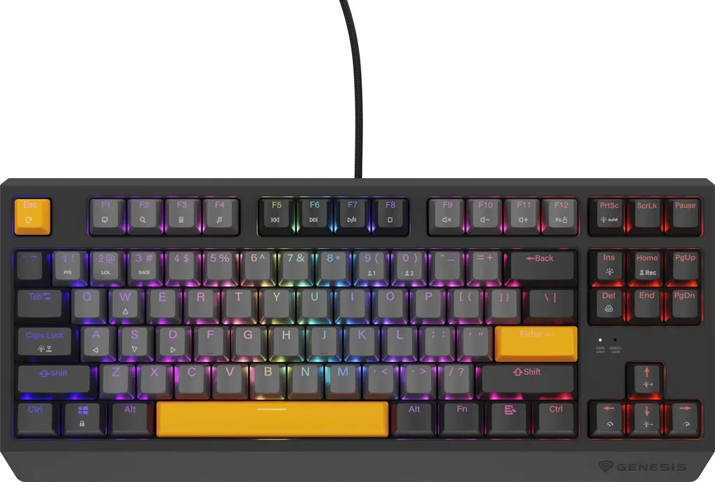 Clavier Gamer TKL Genesis Thor 230 Gris pour Setup Gaming US RGB Méca Red