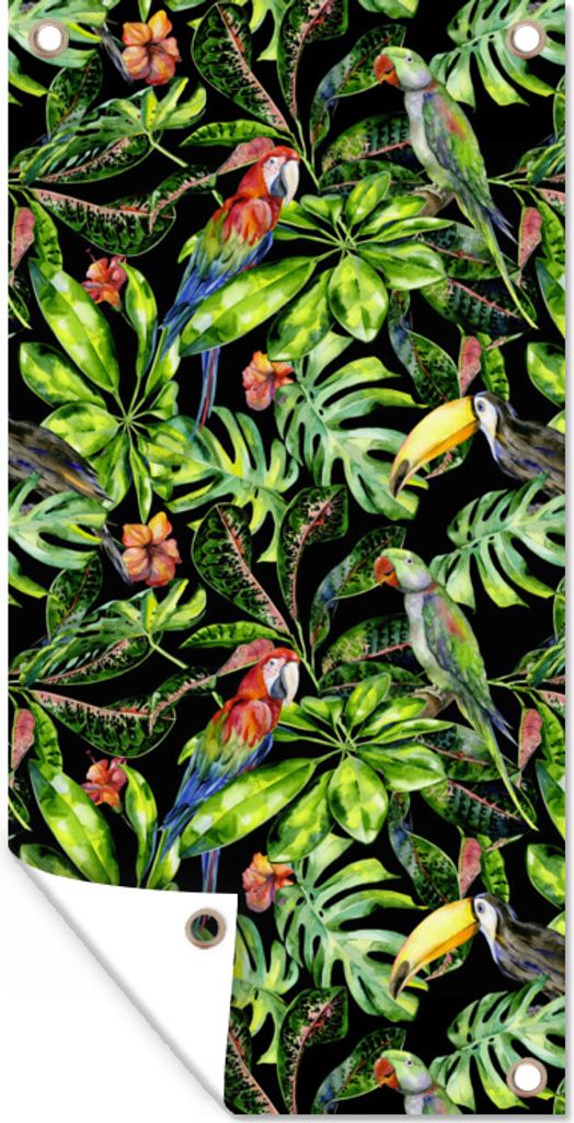 MuchoWow 40x80 cm Outdoor-Poster Gartendeko Sichtschutz Garten Poster für den Garten Vögel - Tropisch - Muster