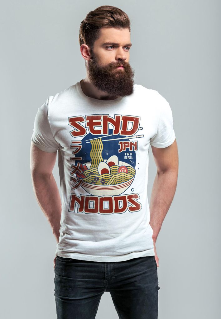 Herren T-Shirt Ramen Nudeln Japanisch Schrift Parodie Sent Noods Fashion Streetstyle Neverless weiß M