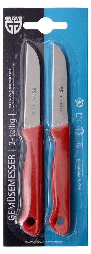 GRÄWE 2er Schälmesser m. rotem Griff, gerade Produktbild 