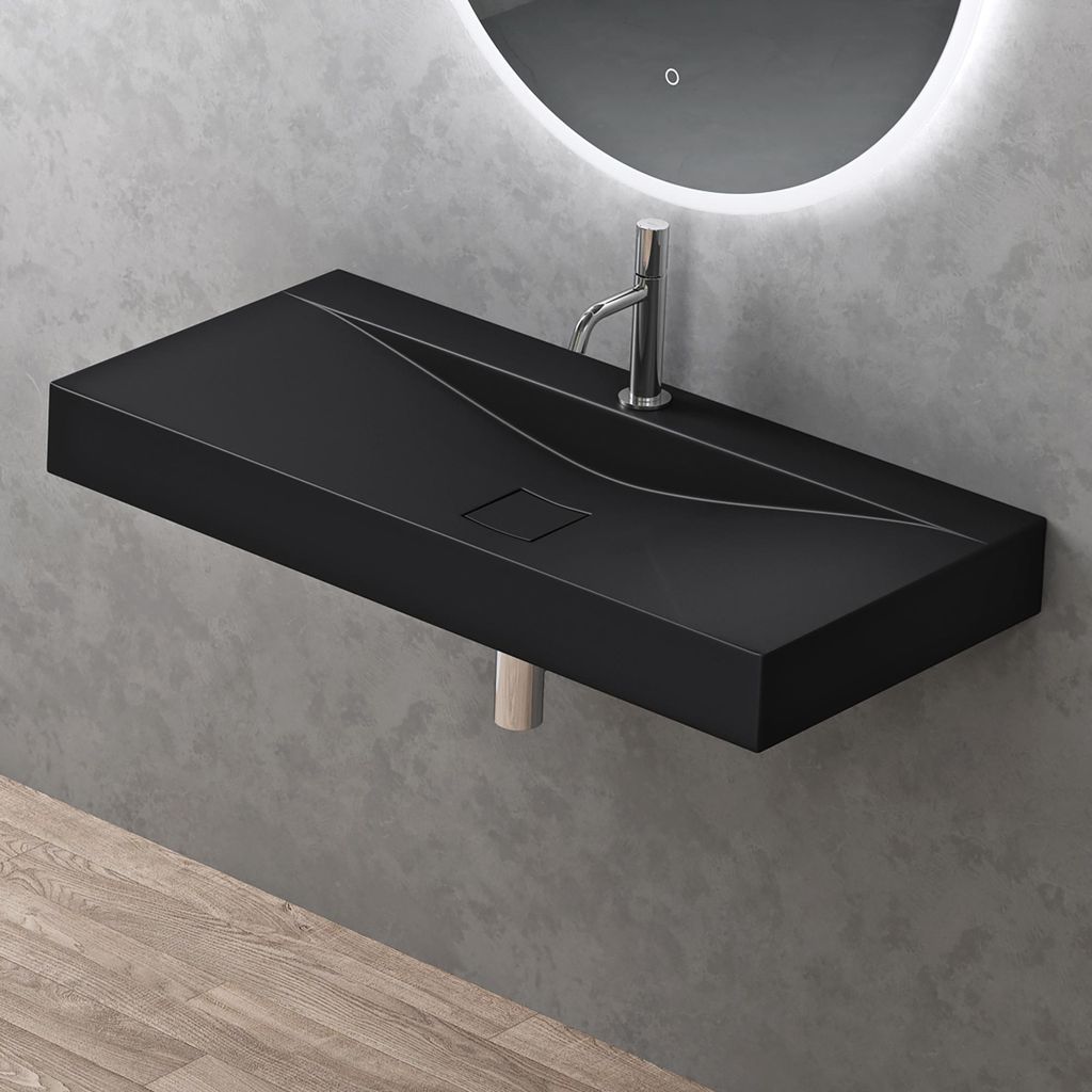 doporro Vasque à Poser 80cm avec Bonde Lavabo Suspendu Noir Image du produit 