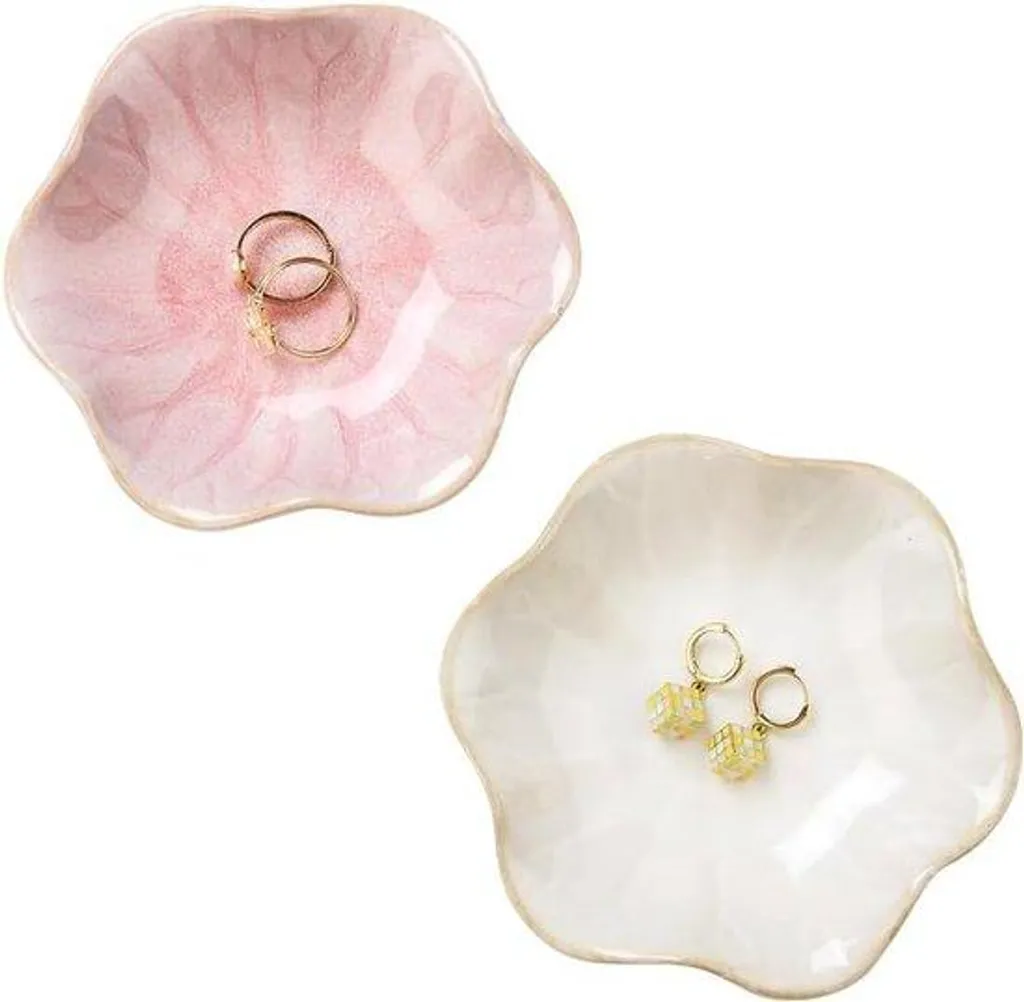 Coffret à bijoux en céramique blanche et feuilles dorées - Réf 408