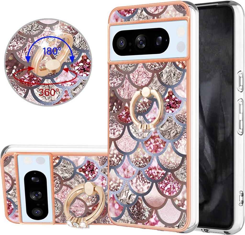 Hülle für Google Pixel 8 Pro Muster TPU Silikon Stoßdämpfer Bumper Schutzhülle mit Ring Ständer Kaffee