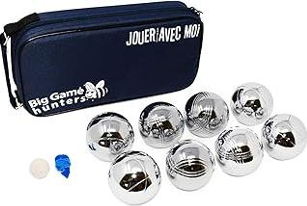 Big Game Hunters Boules-Sets mit Rostschutz – Robuste, polierte Boules in offizieller Größe mit m Metallkoffer oder Canvas-Tasche (6 oder 8 Kug...