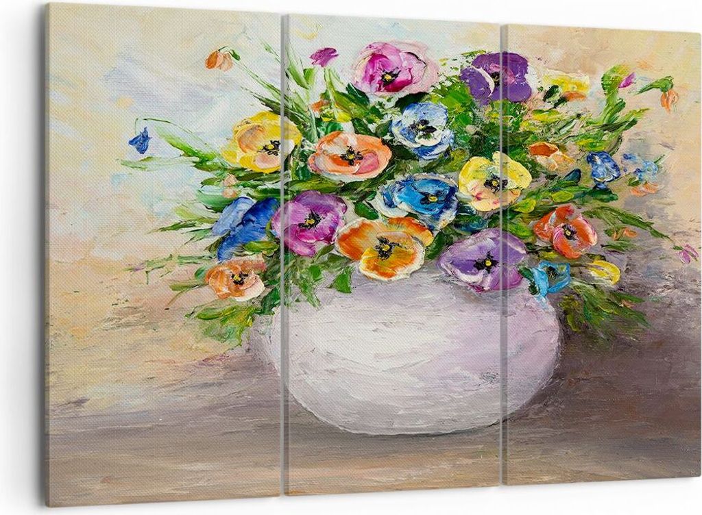 Bild auf Leinwand - Leinwandbild - Blumen Blumenstrauß Vase bunt - 105x70cm - Wand Bild - Wanddeko - Leinwanddruck - Bilder - Kunstdruck - Wanddek...