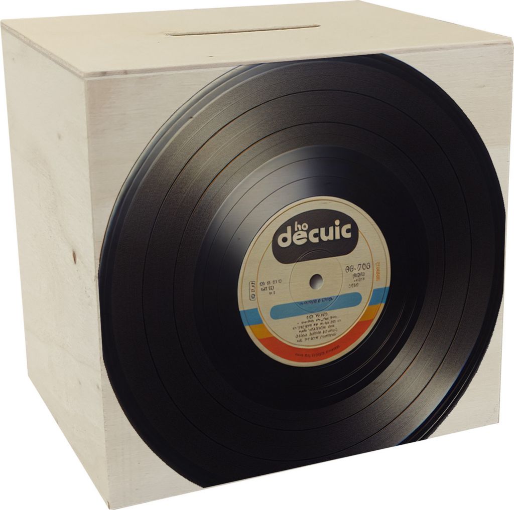Schallplatte Retro Spardose aus Holz