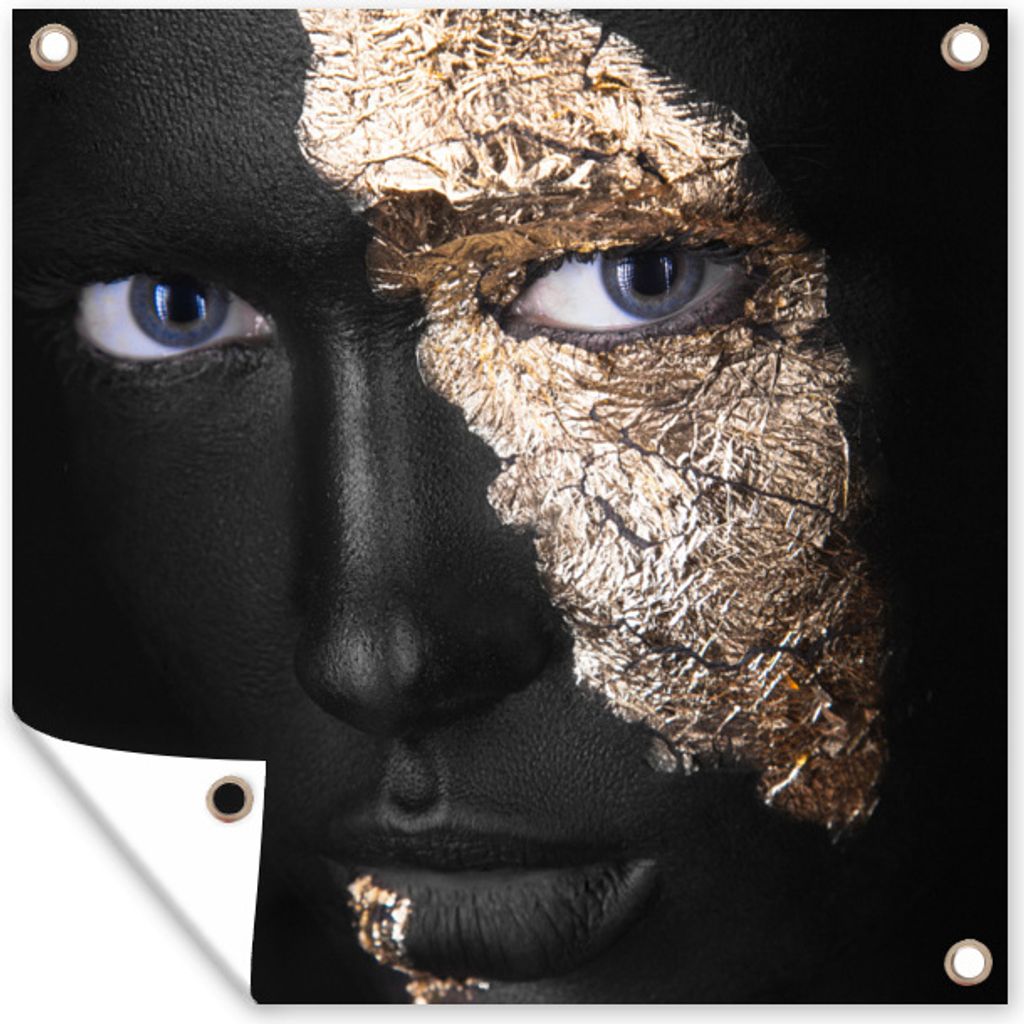 MuchoWow 100x100 cm Outdoor-Poster Gartendeko Sichtschutz Garten Poster für den Garten Frau - Gold - Schwarz und Gold