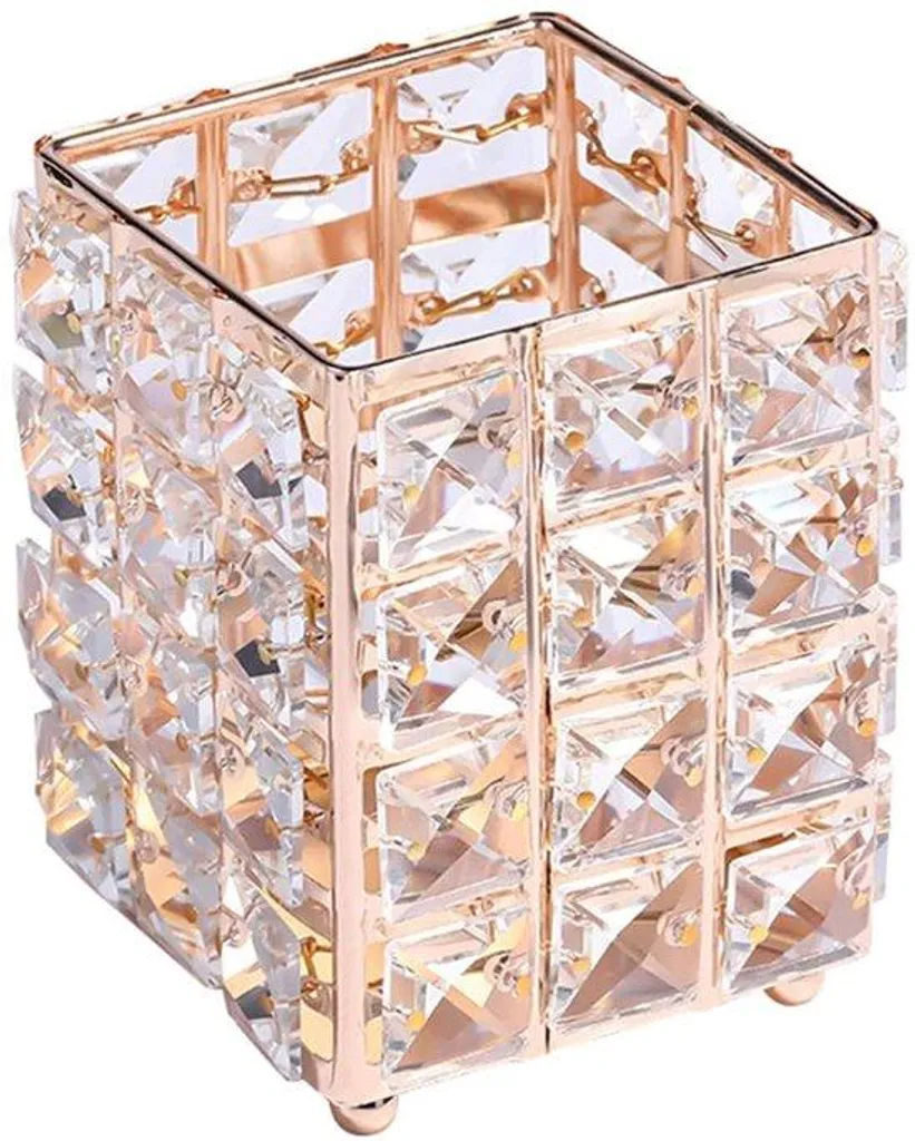 Rangement pinceaux maquillage en métal doré et cristal étincelant