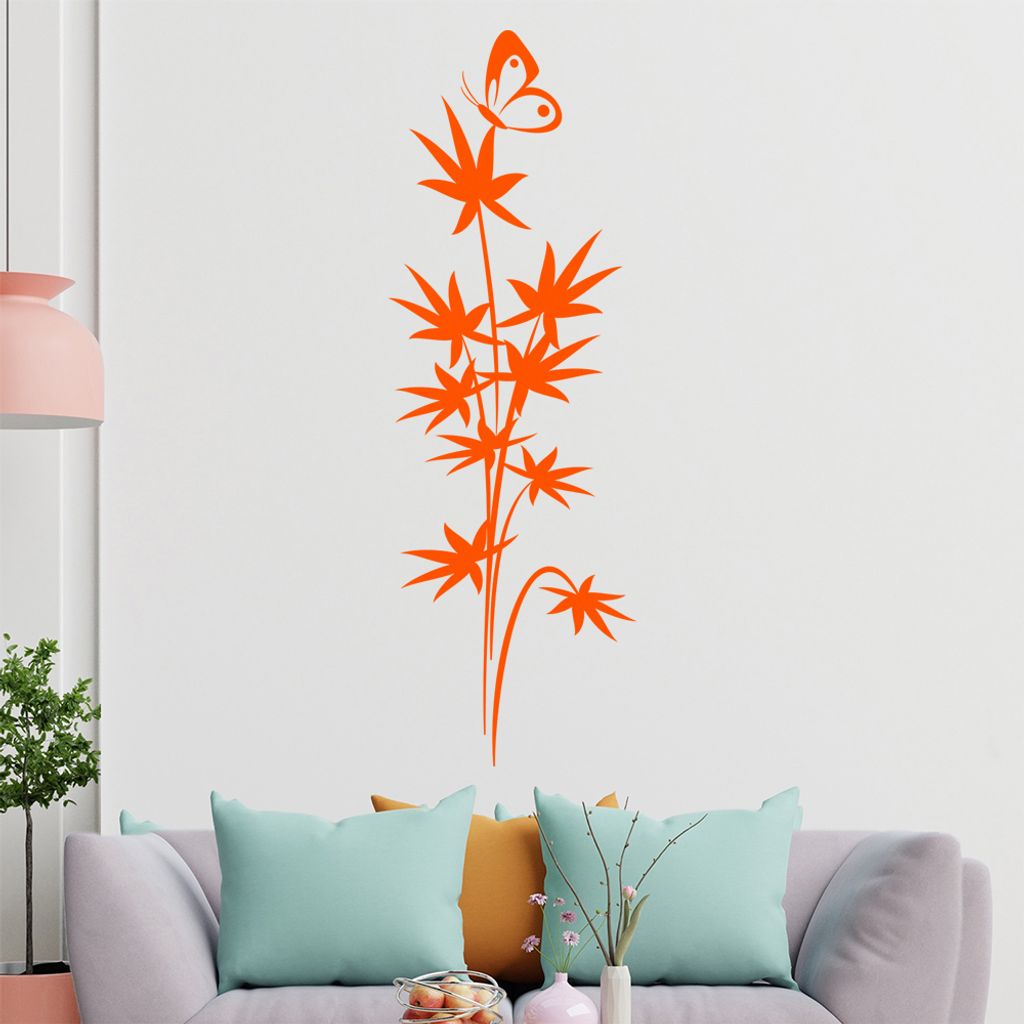 Schmetterling auf Sternblättern Wandtattoo in 6 Größen - Wandaufkleber Wall Sticker - Dekoration, Küche, Wohnzimmer, Schlafzimmer, Badezimmer