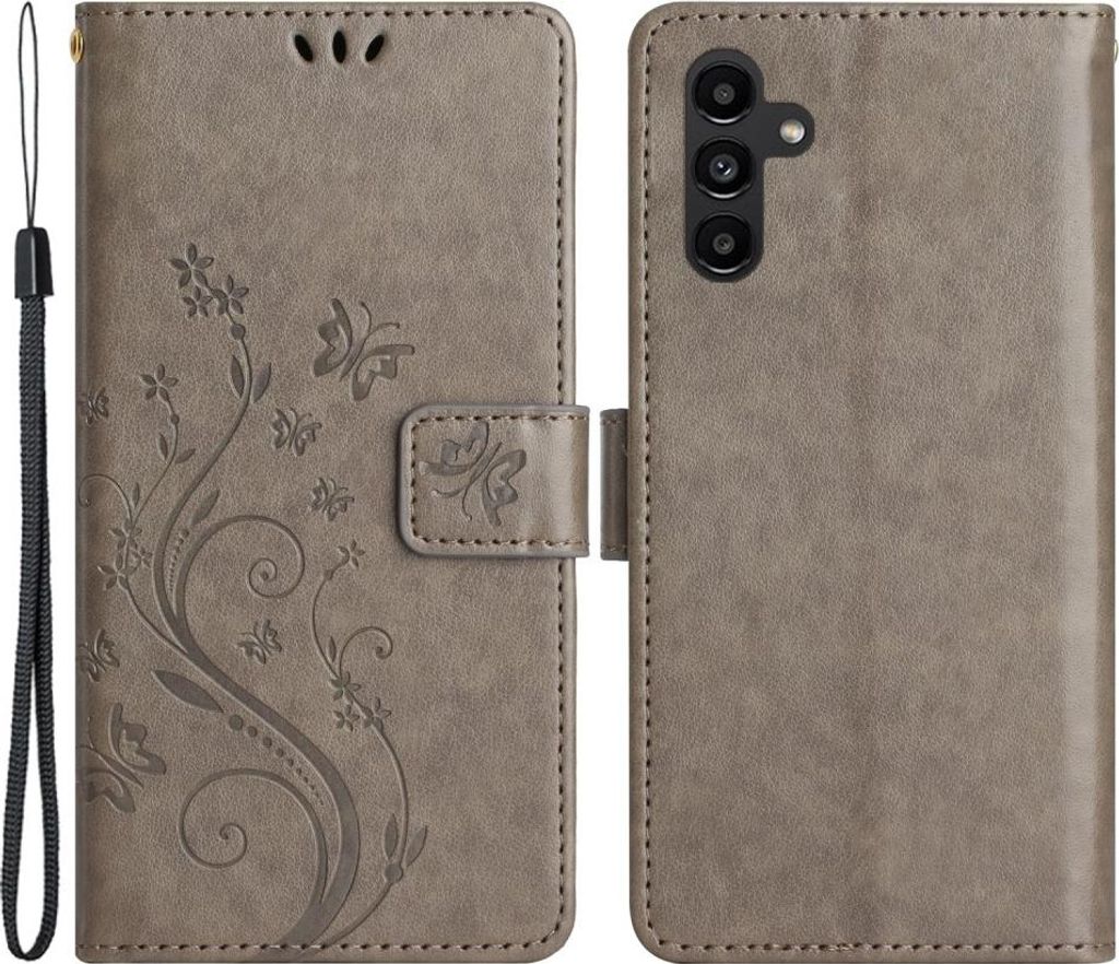 Samsung Galaxy A54 Hülle - Coverup Blumen & Schmetterlinge Klapphülle - Taupe Grau