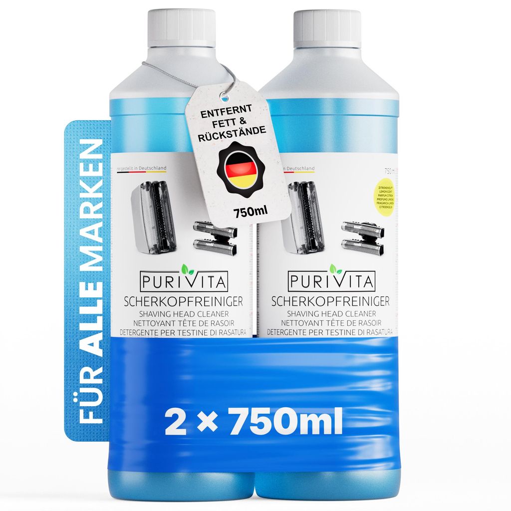 PURIVITA® Scherkopfreiniger Nachfüllflüssigkeit für Elektrorasierer, 2 x 750 ml