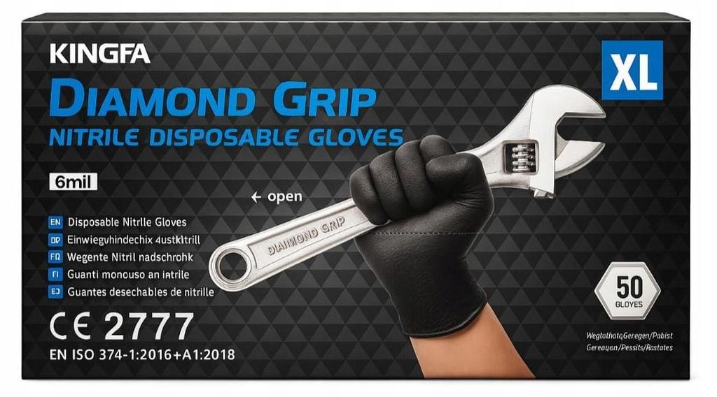 Rukavice Nitrilové rukavice silné GRIP černé 85G KINGFA 50 Obrázek produktu 