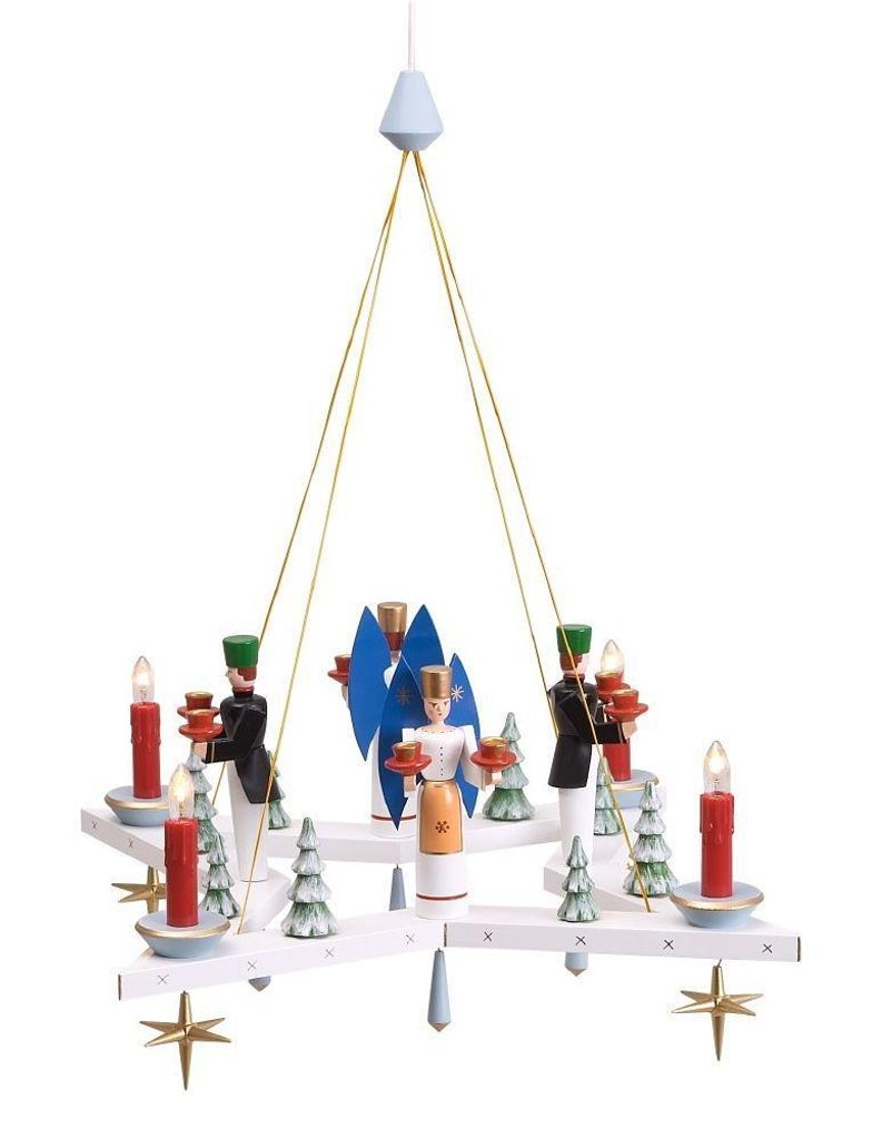 Lichterkranz Adventskranz Stern mit Engel und Bergmann elektrisch BxT = 50x50cm NEU