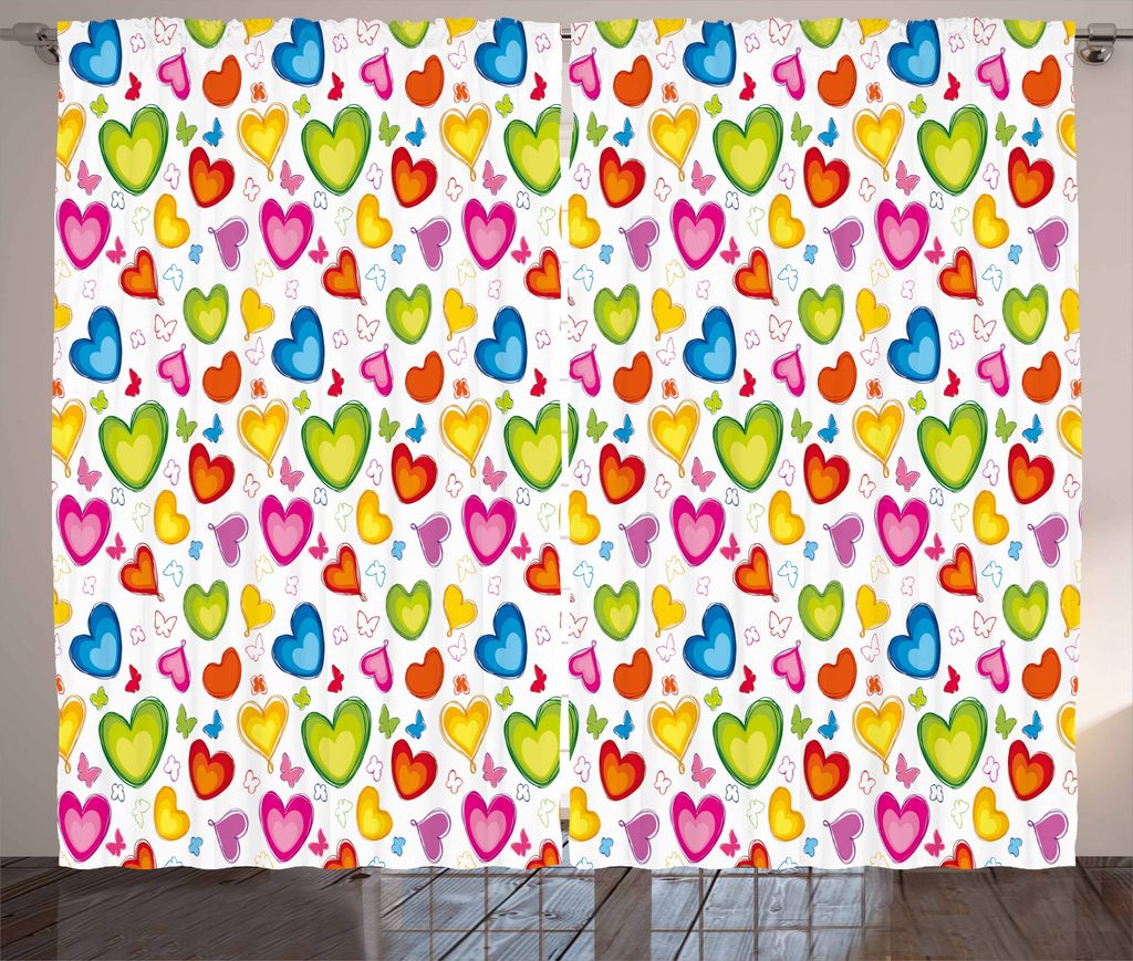 ABAKUHAUS Liebe Rustikaler Vorhang, Bunte Schmetterlinge Glückliche, Wohnzimmer Universalband Gardinen mit Schlaufen und Haken, 280 x 175 cm, Mehr...