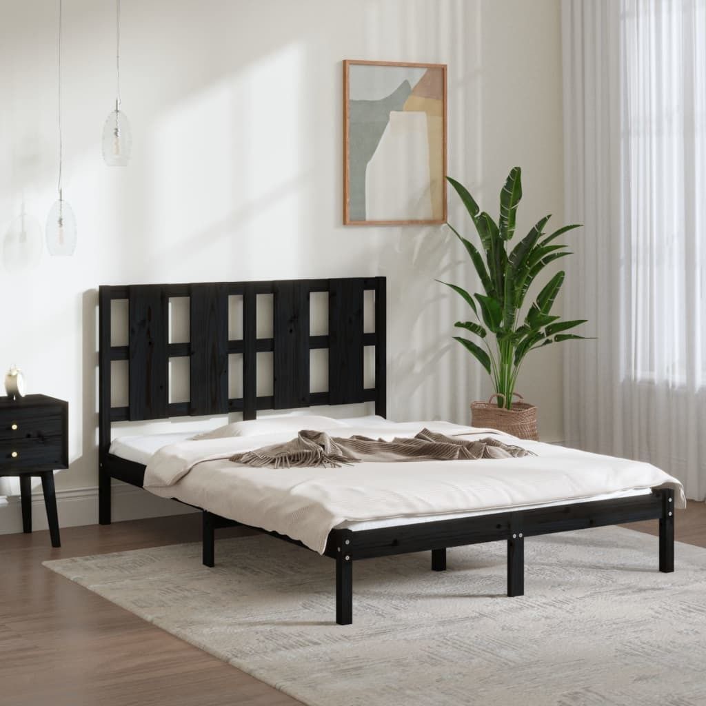 vidaXL Massivholzbett Schwarz Kiefer 140x190 cm - Bettrahmen - Bettgestell - Bett - Holzbett