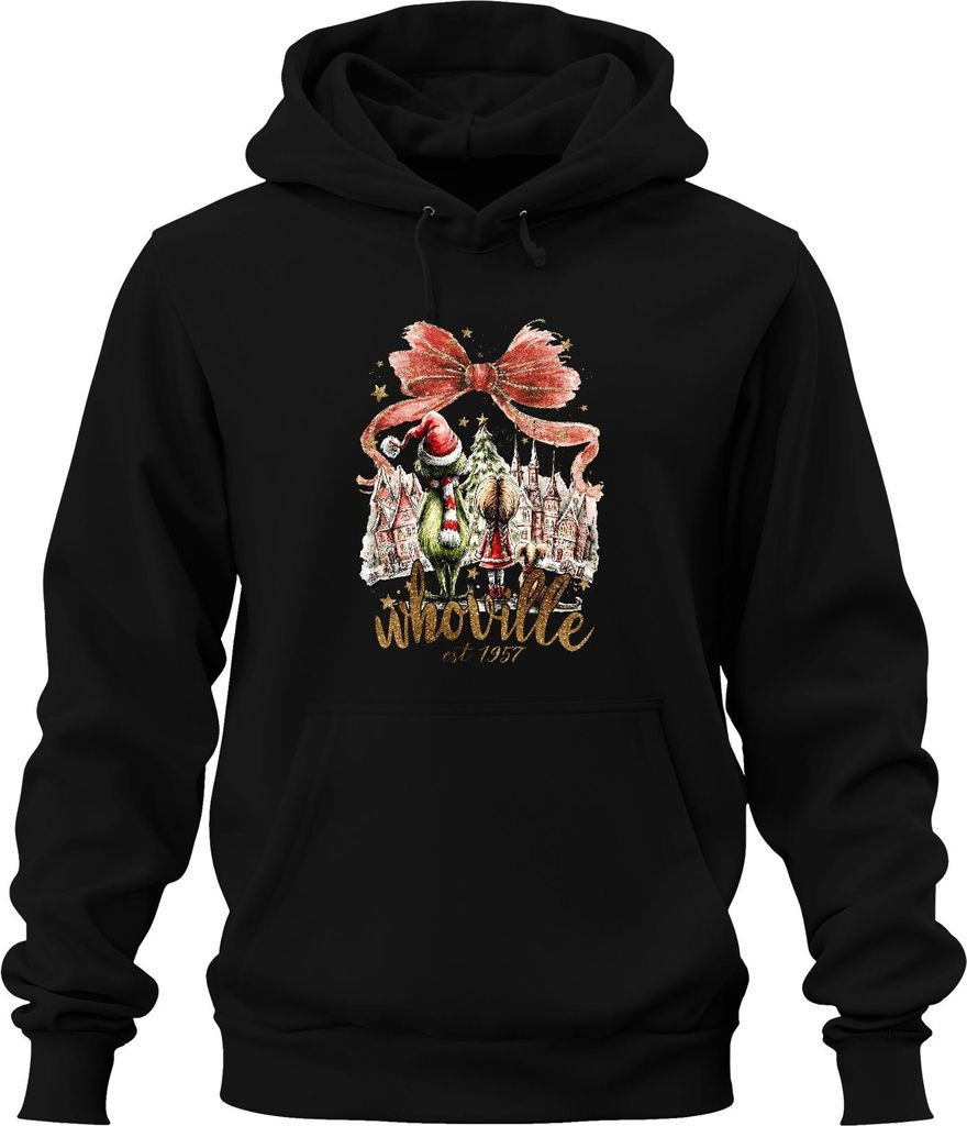 Whoville Grinch Weihnachten Geschenk Nostalgie Xmas Geschenkidee Uni Hoodie Kapuzenpullover, Schwarz, XXL