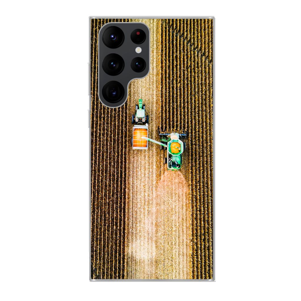 MuchoWow Handyhülle Schutzhülle Hülle für Samsung Galaxy S22 Ultra Traktor - Feld - Land - Bauernhof - Ernte Silikon Softcase Handy Hülle - ...