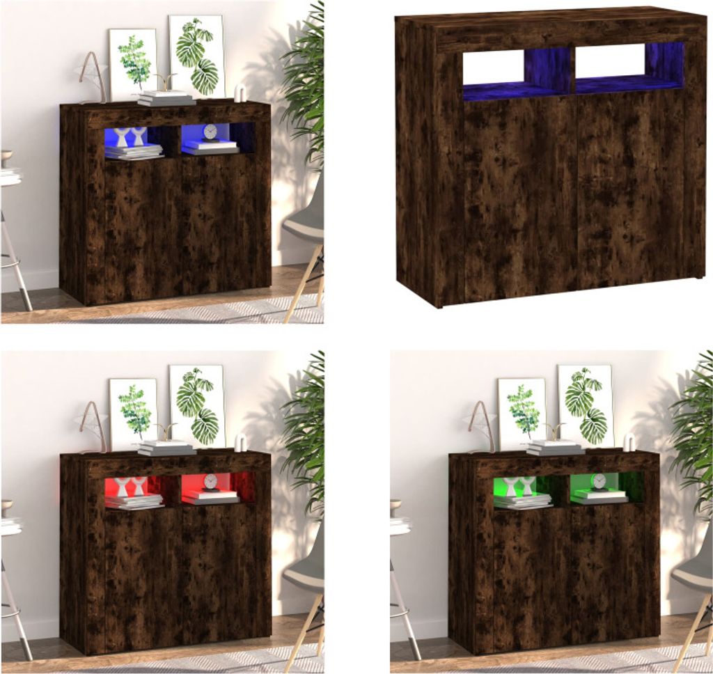 vidaXL Sideboard mit LED Beleuchtung Räuchereiche 80x35x75 cm - Sideboard - Sideboards - Sideboard Mit LED-Leuchten - LED Sideboard