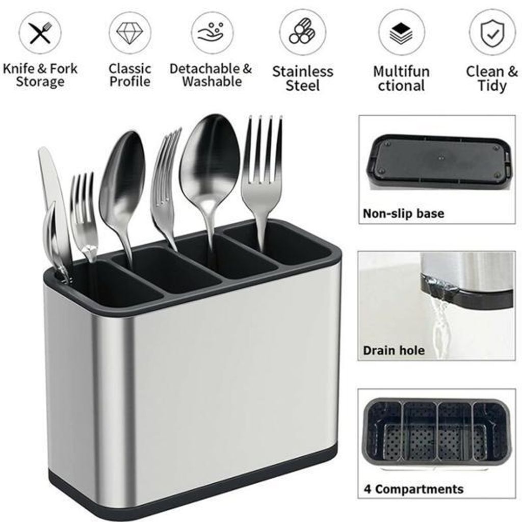 Besteckaufbewahrungsbox – Aufbewahrungsbox mit Abtropffläche für Besteck – Besteckorganizer – Zahnbürstenhalter – Werkzeughalter – Sch...