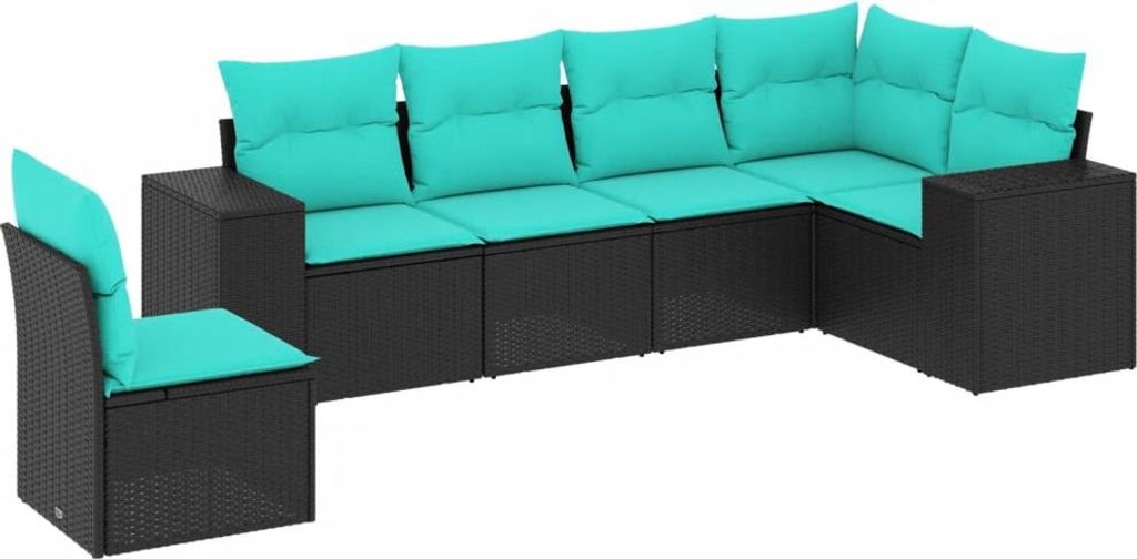 vidaXL 6-teiliges Gartensofa-Set mit Kissen, schwarzes Polyrattan