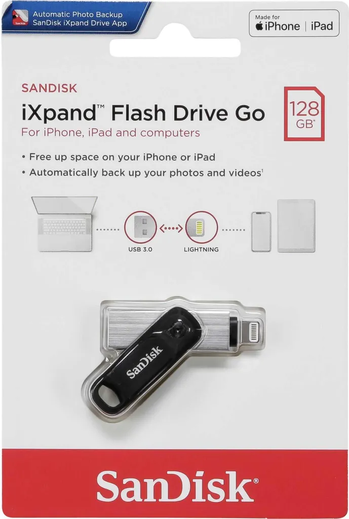 Memoria Esterna iPhone SanDisk iXpand Go 128GB USB 3.0 per Foto e Video
