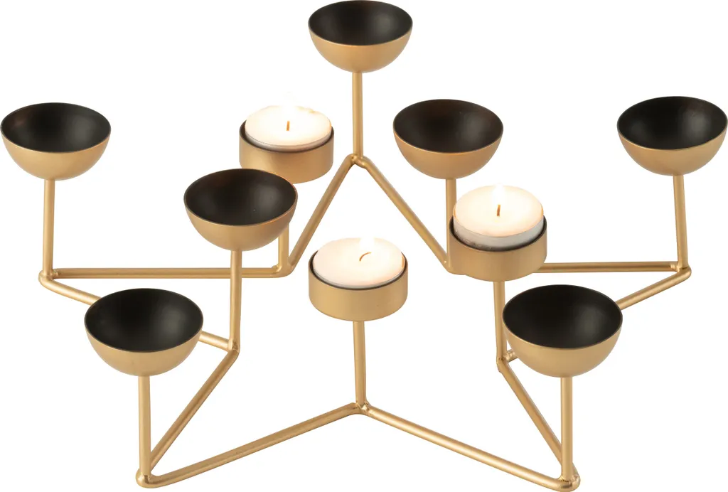 Photophore Étoile Design Noir et Doré J-Line - Objet Déco de Table