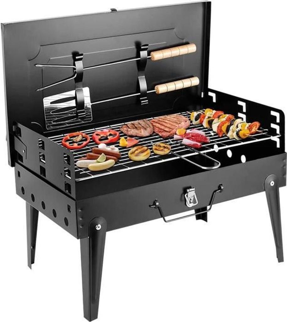 Mini-Holzkohlegrill mit Ständer, faltbarer Edelstahlgrill für Picknicks, Garten, Camping und Partys, 43 x 26 x 46 cm