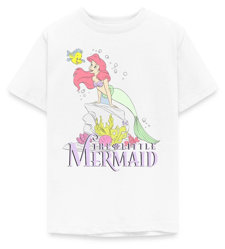 Arielle Die Kleine Meerjungfrau Auf Felsvorsprung Teenager T-Shirt, 152/164 (12-14 Jahre), Weiß