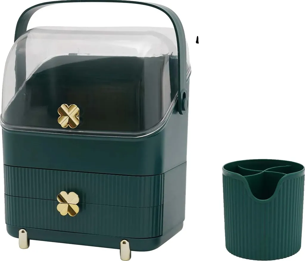 Boîte de Rangement Cosmétique avec Couvercle - Coffret Maquillage Vert