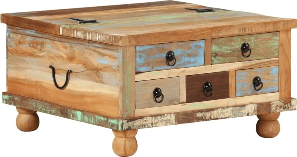 Table basse bois massif de récupération finition artisanale 70x70 cm