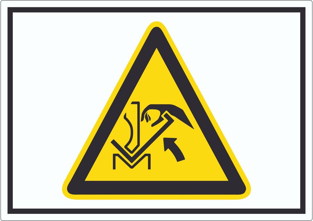 Achtung Quetschgefahr zwischen Presse und Werkstück Symbol Aufkleber A9 (37x52mm)