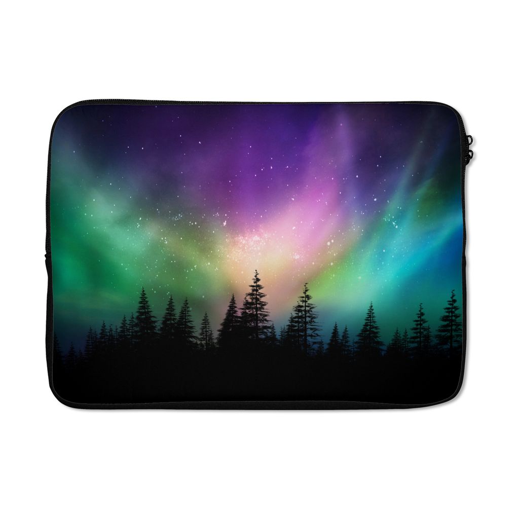 MuchoWow Laptop Hülle 13 Zoll Nordlicht - Sternenhimmel - Wald - Kanada Laptoptasche - Laptophülle - Sleeve - Rundumschutz