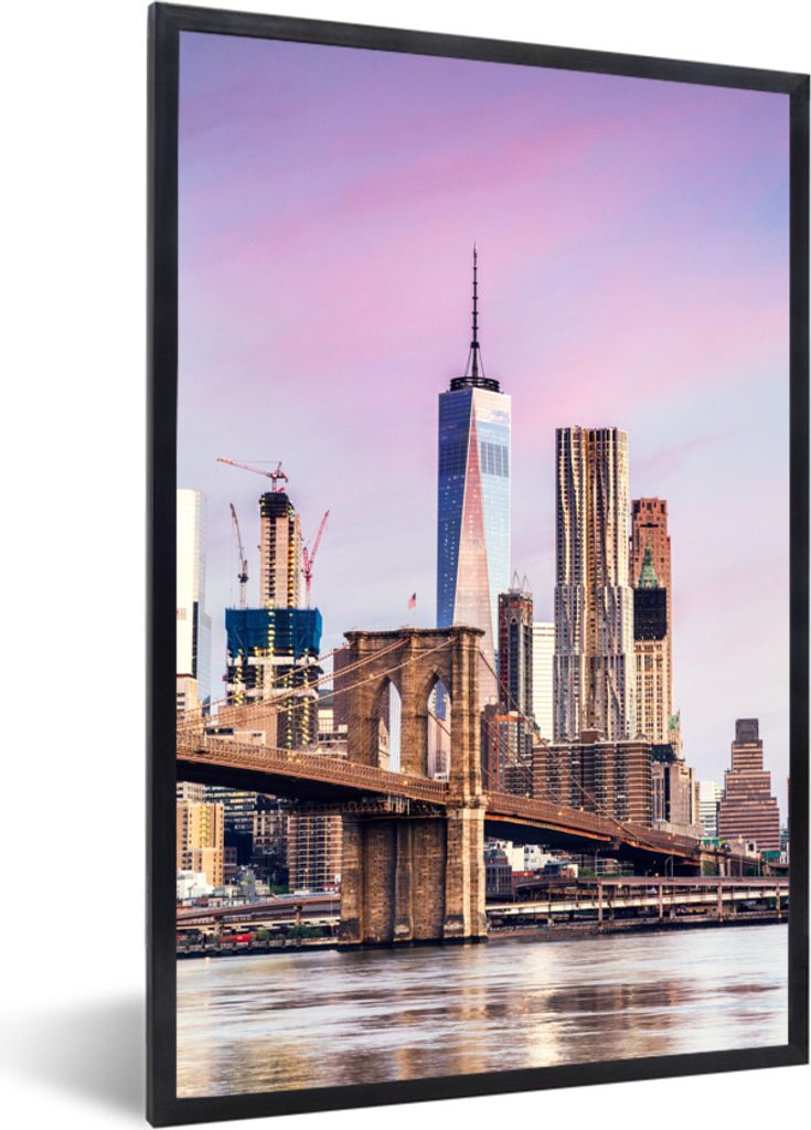MuchoWow MuchoWow Gerahmtes Poster Brooklyn Bridge und die New Yorker Skyline 20x30 cm - Poster mit zchwarzem Bilderrahmen - Drucken - Bilder P...